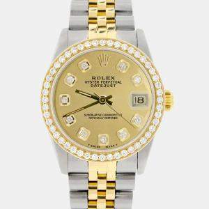 Rolex Custom Champagne Diamond 18K Yellow Gold Stainless Steel Datejust  Automatic Women's Wristwatch 31mm