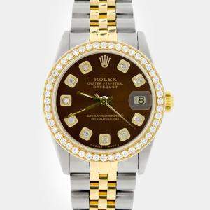 Rolex Custom Cocoa Brown Diamond 18K Yellow Gold Stainless Steel Datejust  Automatic Women's Wristwatch 31mm