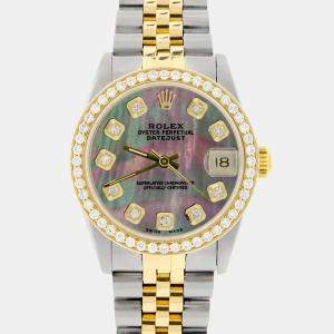 Rolex Custom Tahitian MOP Diamond 18K Yellow Gold Stainless Steel Datejust  Automatic Women's Wristwatch 31mm