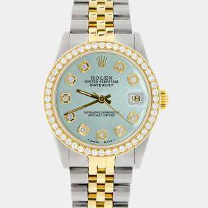 Rolex Custom Blue Diamond 18K Yellow Gold Stainless Steel Datejust  Automatic Women's Wristwatch 31mm