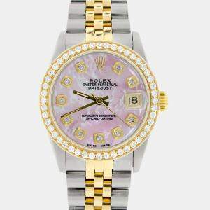 Rolex Custom Pink MOP Diamond 18K Yellow Gold Stainless Steel Datejust  Automatic Women's Wristwatch 31mm