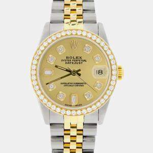 Rolex Custom Champagne Diamond 18K Yellow Gold Stainless Steel Datejust  Automatic Women's Wristwatch 31mm