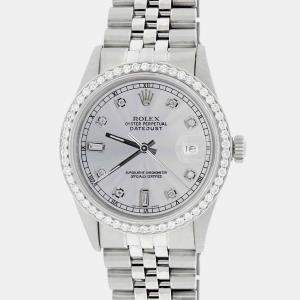 Rolex Custom Silver Diamond Stainless Steel Datejust  Automatic Men's Wristwatch 36MM