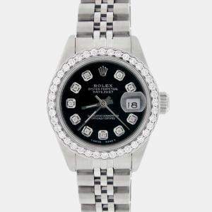 Rolex Custom Black Diamond Stainless Steel Datejust  Automatic Women's Wristwatch 26MM