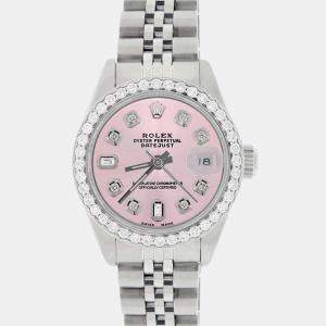 Rolex Custom Orchid Pink Diamond Stainless Steel Datejust  Automatic Women's Wristwatch 26MM