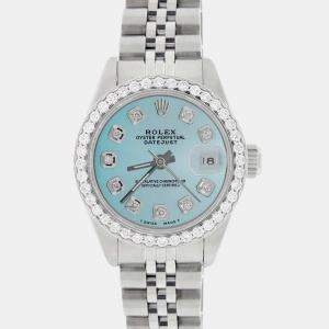 Rolex Customised Blue Diamond Stainless Steel Datejust  Automatic Women's Wristwatch 26MM