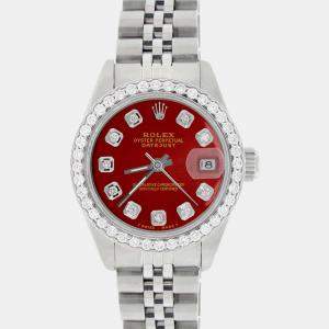 Rolex Customised Imperial Red Diamond Stainless Steel Datejust  Automatic Women's Wristwatch 26MM
