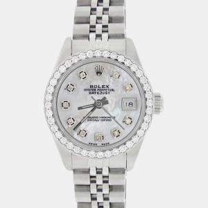 Rolex Customised White MOP Diamond Stainless Steel Datejust  Automatic Women's Wristwatch 26MM