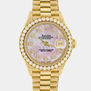Rolex Customised Pink MOP Diamond 18K Yellow Gold President Datejust  Automatic Women's Wristwatch 26MM