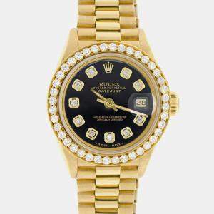 Rolex Customised Black Diamond 18K Yellow Gold President Datejust  Automatic Women's Wristwatch 26MM