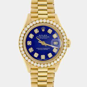 Rolex Customised Royal Blue Diamond 18K Yellow Gold President Datejust  Automatic Women's Wristwatch 26MM