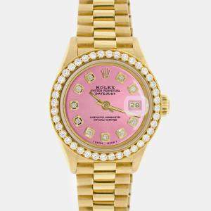 Rolex Customised Hot Pink Diamond 18K Yellow Gold President Datejust  Automatic Women's Wristwatch 26MM