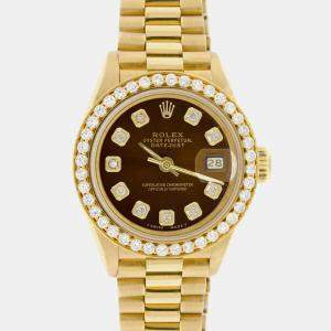Rolex Customised Cocoa Brown Diamond 18K Yellow Gold President Datejust  Automatic Women's Wristwatch 26MM