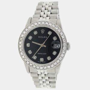 Rolex Customised Black Diamond Stainless Steel Datejust  Automatic Women's Wristwatch 31MM