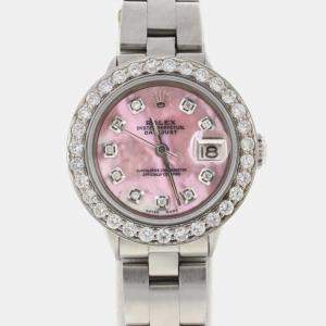 Rolex Customised Pink MOP Diamond Stainless Steel Datejust  Automatic Women's Wristwatch 26mm