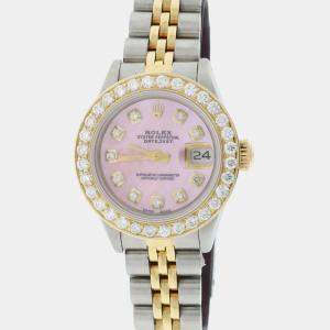 Rolex Customised Pink MOP Diamond 18K Yellow Gold Stainless Steel Datejust  Automatic Women's Wristwatch 26mm
