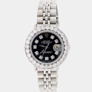 Rolex Customised Black Diamond Stainless Steel Datejust  Automatic Women's Wristwatch 26MM