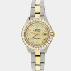 Rolex Customised Champagne Diamond 18K Yellow Gold Stainless Steel Datejust  Automatic Women's Wristwatch 26MM