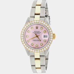 Rolex Customised Pink Diamond 18K Yellow Gold Stainless Steel Datejust  Automatic Women's Wristwatch 26MM