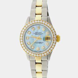 Rolex Customised Sky Blue MOP 0.85CT Diamond 18K Yellow Gold Stainless Steel Datejust  Automatic Women's Wristwatch 26MM