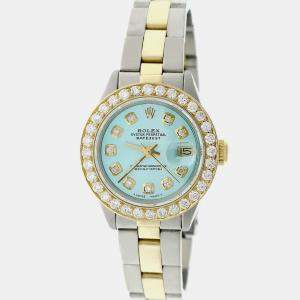 Rolex Customised Sky Blue MOP 1.30CT Diamond 18K Yellow Gold Stainless Steel Datejust  Automatic Women's Wristwatch 26MM