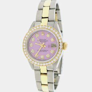 Rolex Customised Lavender Diamond 18K Yellow Gold Stainless Steel Datejust  Automatic Women's Wristwatch 26MM