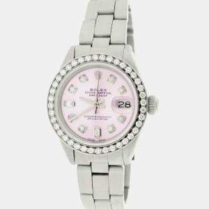 Rolex Customised Pink Diamond Stainless Steel Datejust  Automatic Women's Wristwatch 26mm