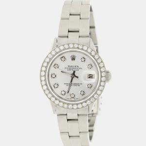 Rolex Customised Silver Diamond Stainless Steel Datejust  Automatic Women's Wristwatch 26mm