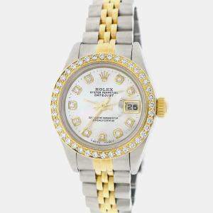 Rolex Customised Silver MOP Diamond 18K Yellow Gold Stainless Steel Datejust 79173 Automatic Women's Wristwatch 26mm