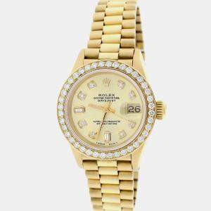 Rolex Customised Champagne Diamond 18K Yellow Gold President Datejust  Automatic Women's Wristwatch 26MM