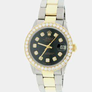 Rolex Customised Black 1.52CT Diamond 18K Yellow Gold Stainless Steel Datejust  Automatic Women's Wristwatch 31mm