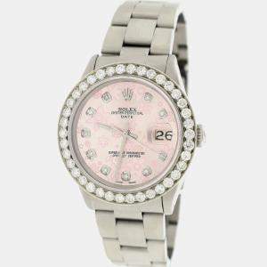 Rolex Customised Pink 2.7CT Diamond Stainless Steel Oyster Perpetual Date  Automatic Men's Wristwatch 34mm