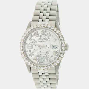 Rolex Customised Silver 2.8CT Diamond Stainless Steel Datejust  Automatic Men's Wristwatch 36MM