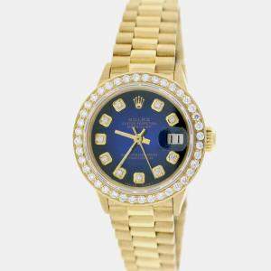 Rolex Customised Blue Diamond 18K Yellow Gold President Datejust  Automatic Women's Wristwatch 26MM
