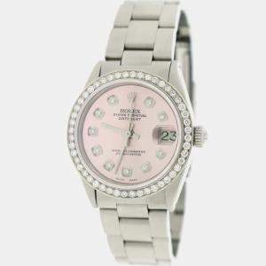 Rolex Customised Pink Diamond Stainless Steel Datejust  Automatic Women's Wristwatch 31mm