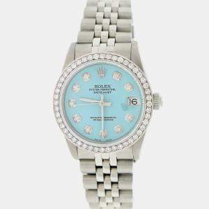 Rolex Customised Blue Diamond Stainless Steel Datejust  Automatic Women's Wristwatch 31MM