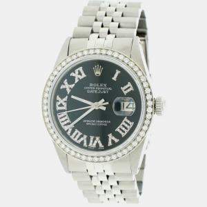 Rolex Customised Black Diamond Stainless Steel Datejust  Automatic Men's Wristwatch 36MM