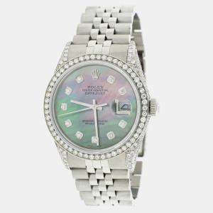 Rolex Customised Tahitian MOP 2.5CT Diamond Stainless Steel Datejust  Automatic Men's Wristwatch 36MM