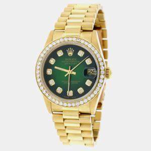 Rolex Customised Green Diamond 18K Yellow Gold President Datejust 68278 Automatic Women's Wristwatch 31MM