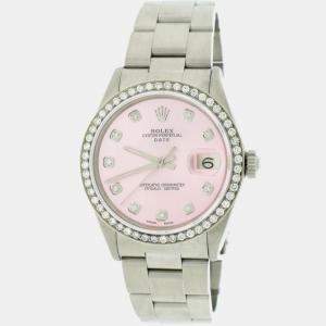 Rolex Customised Pink Diamond Stainless Steel Oyster Perpetual Date  Automatic Men's Wristwatch 34mm