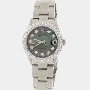 Rolex Customised Tahitian MOP 1.52CT Diamond Stainless Steel Date 6466 Automatic Women's Wristwatch 31mm