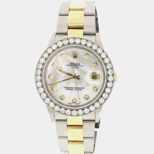 Rolex Customised White MOP 2.7CT Diamond 18K Yellow Gold Stainless Steel Oyster Perpetual Date  Automatic Men's Wristwatch 34mm