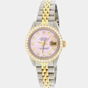 Rolex Customised Aqua MOP Diamond 18K Yellow Gold Stainless Steel Datejust  Automatic Women's Wristwatch 26mm
