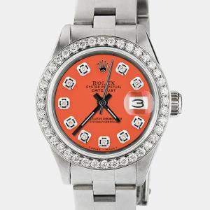 Rolex Customised Tiger Orange Diamond Stainless Steel Datejust  Automatic Women's Wristwatch 26mm