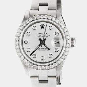 Rolex Customised Silver Diamond Stainless Steel Datejust  Automatic Women's Wristwatch 26mm