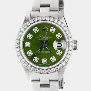 Rolex Customised Grey Diamond Stainless Steel Datejust  Automatic Women's Wristwatch 26mm