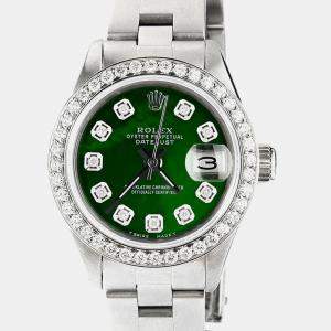 Rolex Customised Green MOP Diamond Stainless Steel Datejust  Automatic Women's Wristwatch 26mm