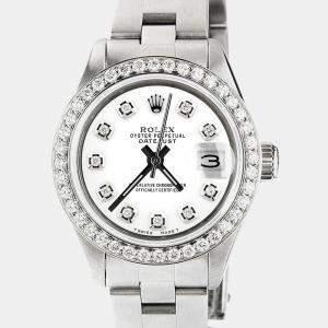 Rolex Customised White Diamond Stainless Steel Datejust  Automatic Women's Wristwatch 26mm