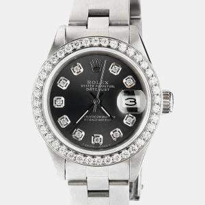 Rolex Customised Black Diamond Stainless Steel Datejust  Automatic Women's Wristwatch 26mm