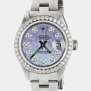 Rolex Customised Aqua MOP Diamond Stainless Steel Datejust  Automatic Women's Wristwatch 26mm